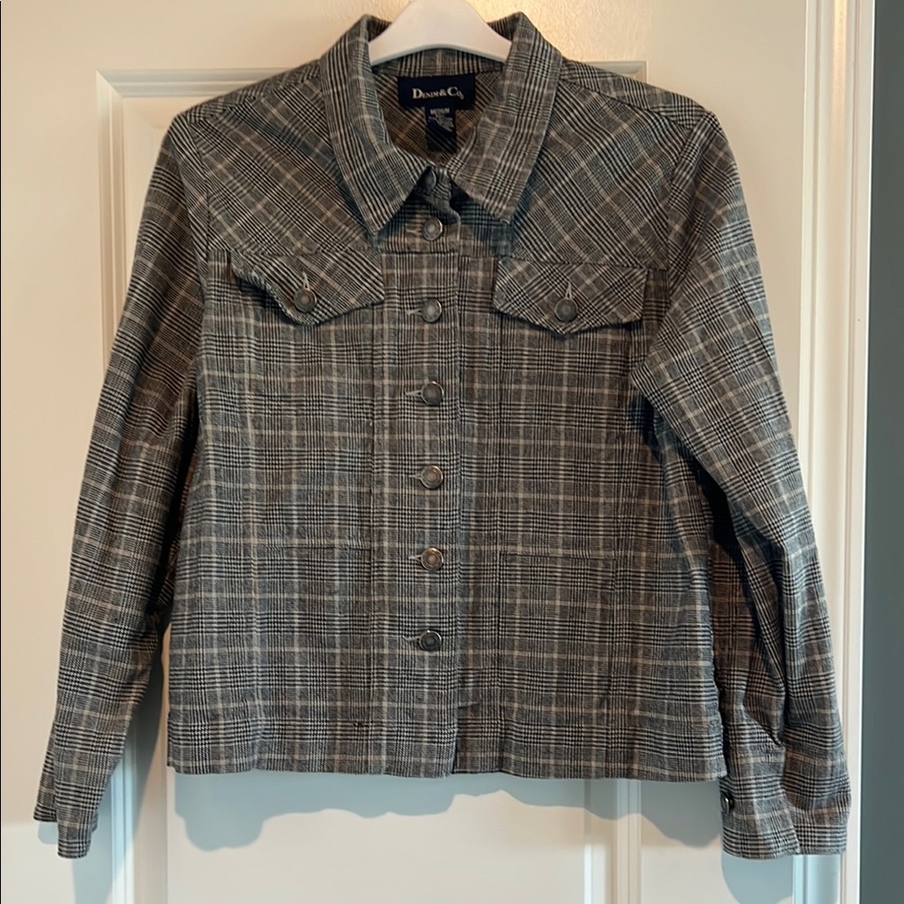 Denim&Co Women's Gray Plaid Jean Jacket